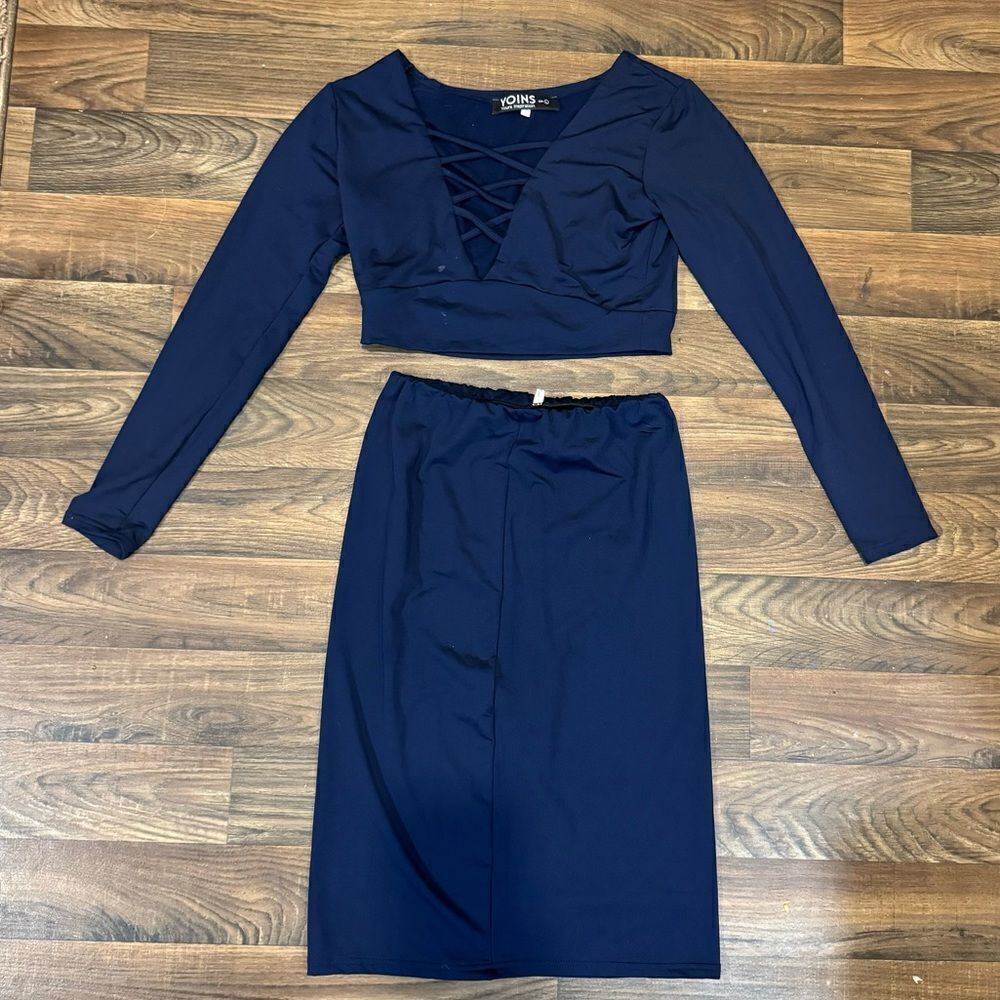 Yoins Blue 2 Piece Skort Set